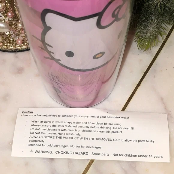💖NWT💖 Hello Kitty Sanrio Striped Red & Pink Travel Mug with Lid - Picture 6 of 7